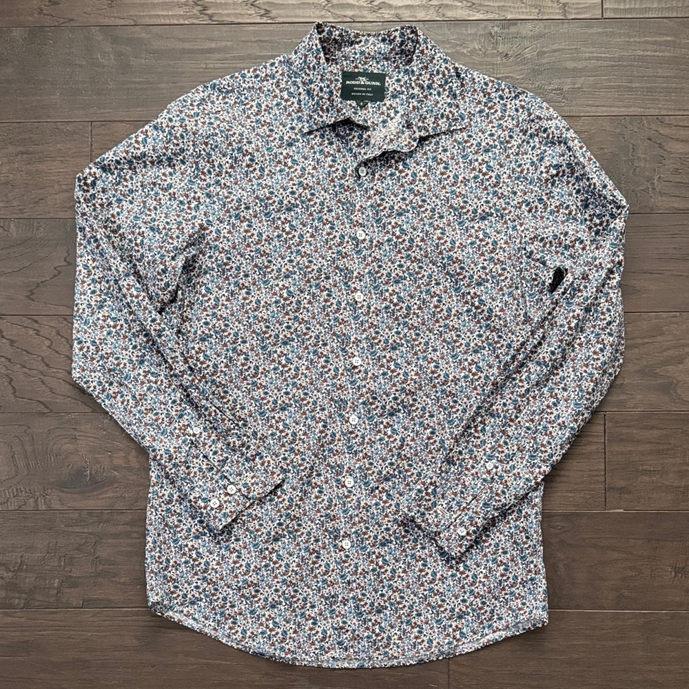 Rodd & Gunn Blue, White & Rust Micro Floral Button-Down